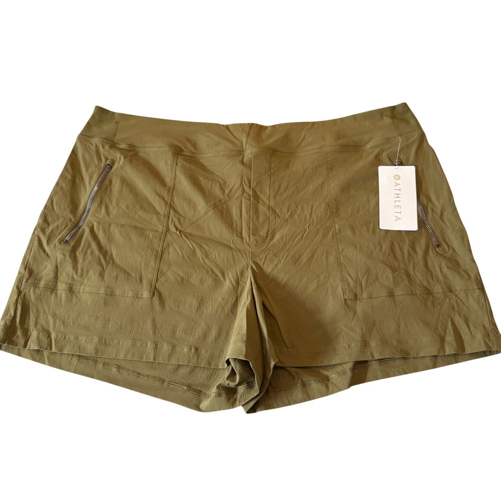 Athleta Womens Trekkie North Short 22 Green Zip Pocket Hiking Gorpcore Ripstop